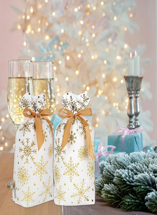 Whaline 72Pcs Christmas Plastic Drawstring Gift Bags 5.9 x 9.1 Inch White Gold Snowflake Treat Bags with Gold Ribbon Candy Goodies Bags for Winter Xmas Party Supplies - Image 4